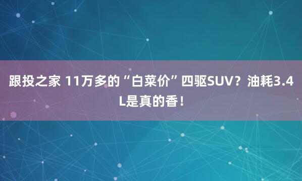 跟投之家 11万多的“白菜价”四驱SUV？油耗3.4L是真的香！